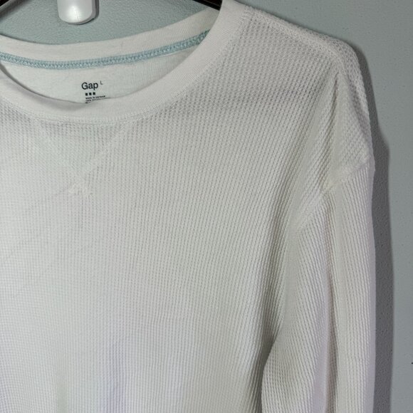 GAP Mens Waffle Knit Thermal Top Large White Long Sleeve Crewneck Layering Winte - Picture 6 of 9
